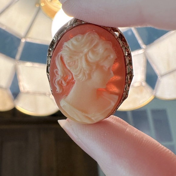 Vintage Cameo Brooch/Pin Unsigned Intricate Ornate Frame MCM 1950's - Picture 5 of 12